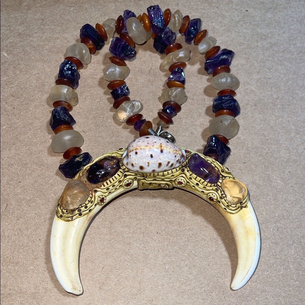 Artisan Crescent Gemstone Necklace